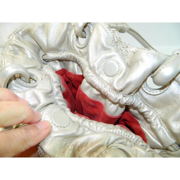 Edgy Boho Katherine Kwei Eternity Knot Dbl Layer Fringe Metallic Handbag Purse - Picture 16 of 16